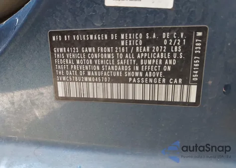 2021 Volkswagen Jetta 1.4T R-Line/1.4T S/1.4T Se from USA, damaged, VIN 3VWC57BU2MM045707